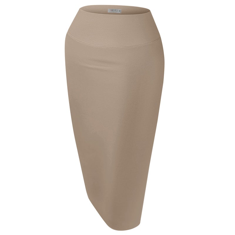 Simlu Reg and Plus Size Pencil Skirts for Women Below The Knee. Work,Weekends,Date Nights,Sexy Office Business Bodycon Skirts (Size X-Large, Khaki) - Image 1